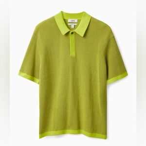 COS Bright Yellow Organic Cotton Knitted Polo Sweater Size Men's XL Waffle Top